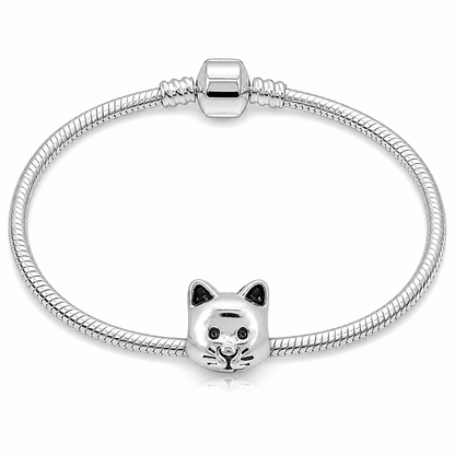 316L Stainless Steel Silver Cat Charm Bead Fits Snake Chain Bracelet Gift