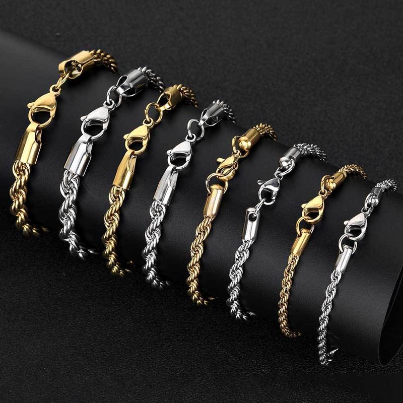 316L Stainless Steel Rope Link Chain Bracelet for Men Women