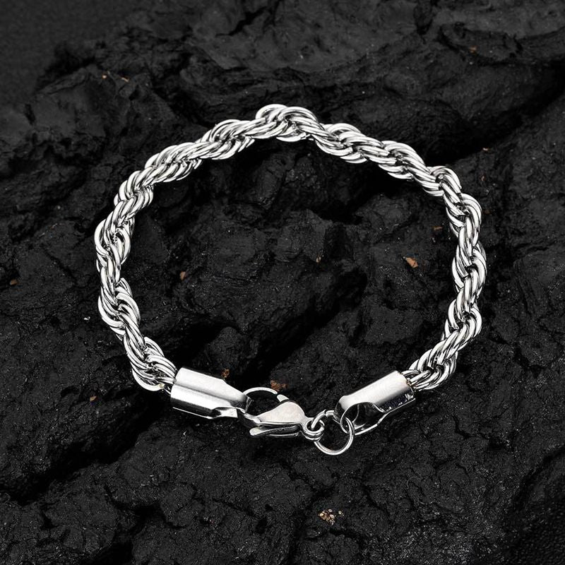 316L Stainless Steel Rope Link Chain Bracelet for Men Women