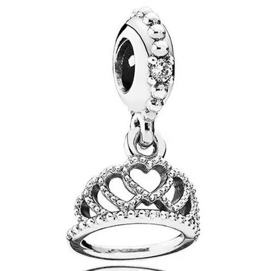 Silver Plated Princess Tiara Dangle Charm Bead Gift for Her Snake Chain Bracelet