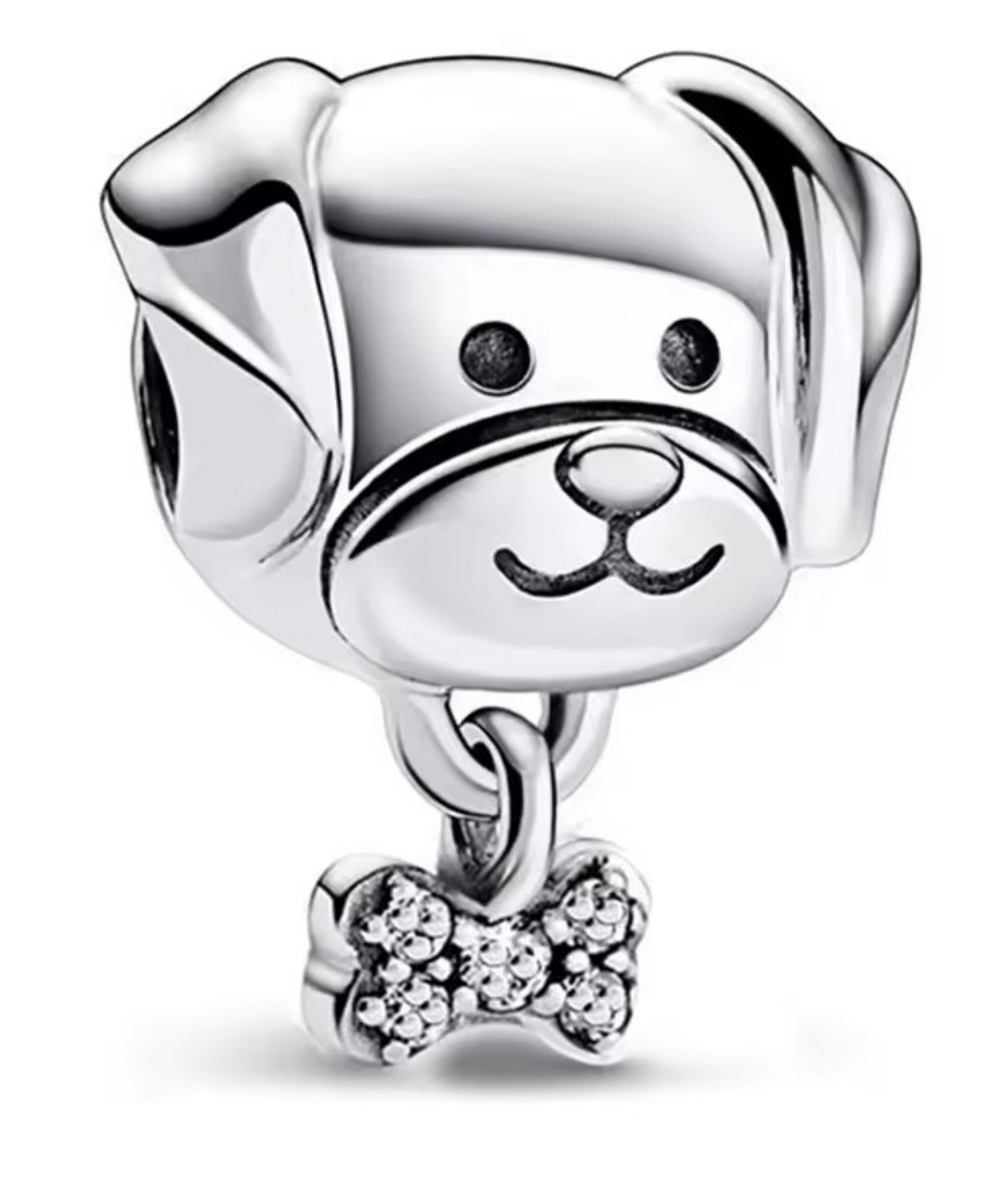 Silver Plated Dog & Crystal Bow Tie Bracelet Dangle Charm Gift for Dog Lovers