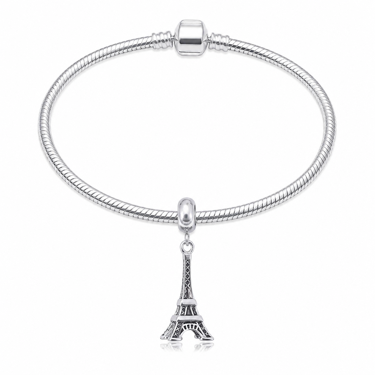316L Stainless Steel Silver Eiffel Tower Dangle Charm Bead for Snake Chain Bracelet Gift