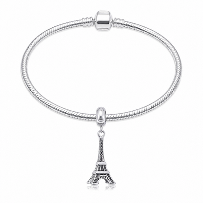 316L Stainless Steel Silver Eiffel Tower Dangle Charm Bead for Snake Chain Bracelet Gift