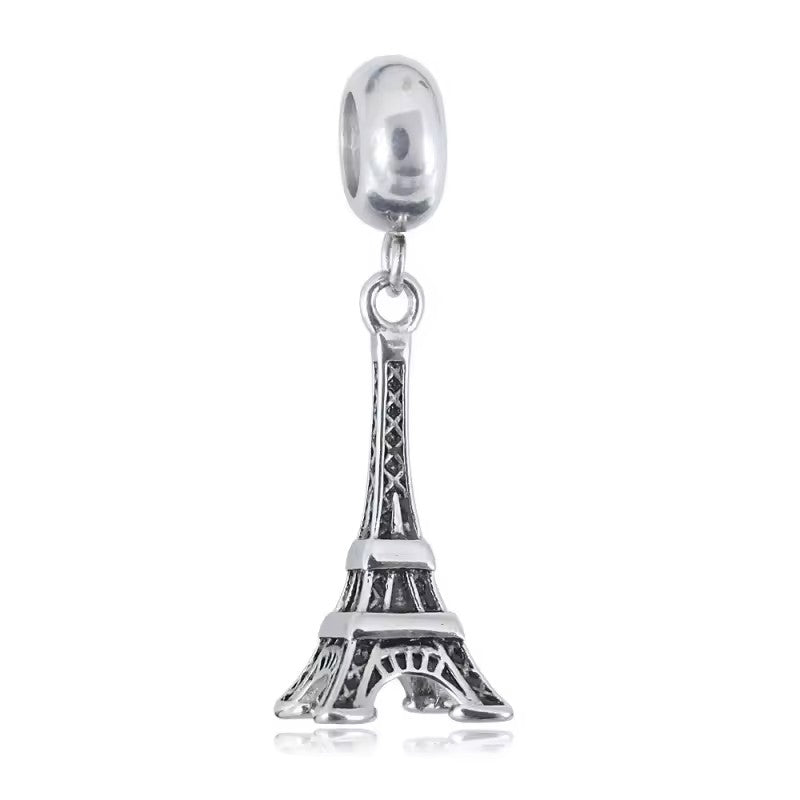 316L Stainless Steel Silver Eiffel Tower Dangle Charm Bead for Snake Chain Bracelet Gift