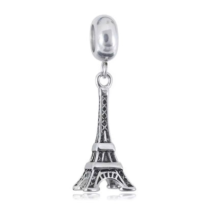 316L Stainless Steel Silver Eiffel Tower Dangle Charm Bead for Snake Chain Bracelet Gift