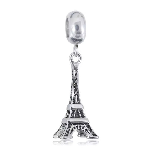 316L Stainless Steel Silver Eiffel Tower Dangle Charm Bead for Snake Chain Bracelet Gift