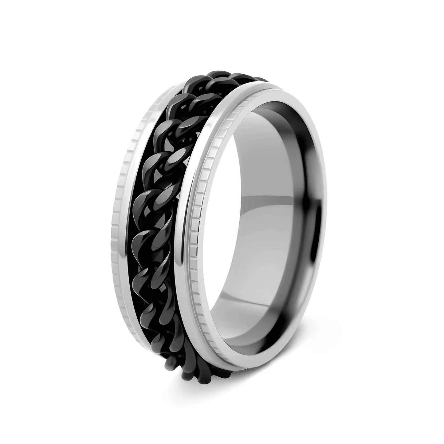 Stainless Steel Rotatable Chain Ring – 8mm Wide Fidget Spinner Band