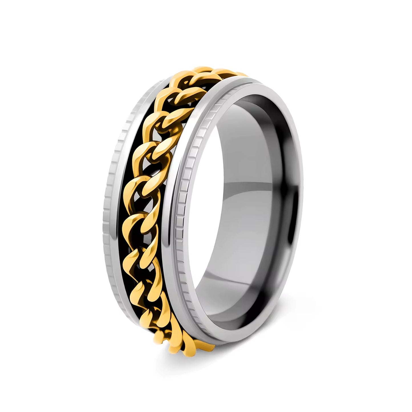 Stainless Steel Rotatable Chain Ring – 8mm Wide Fidget Spinner Band