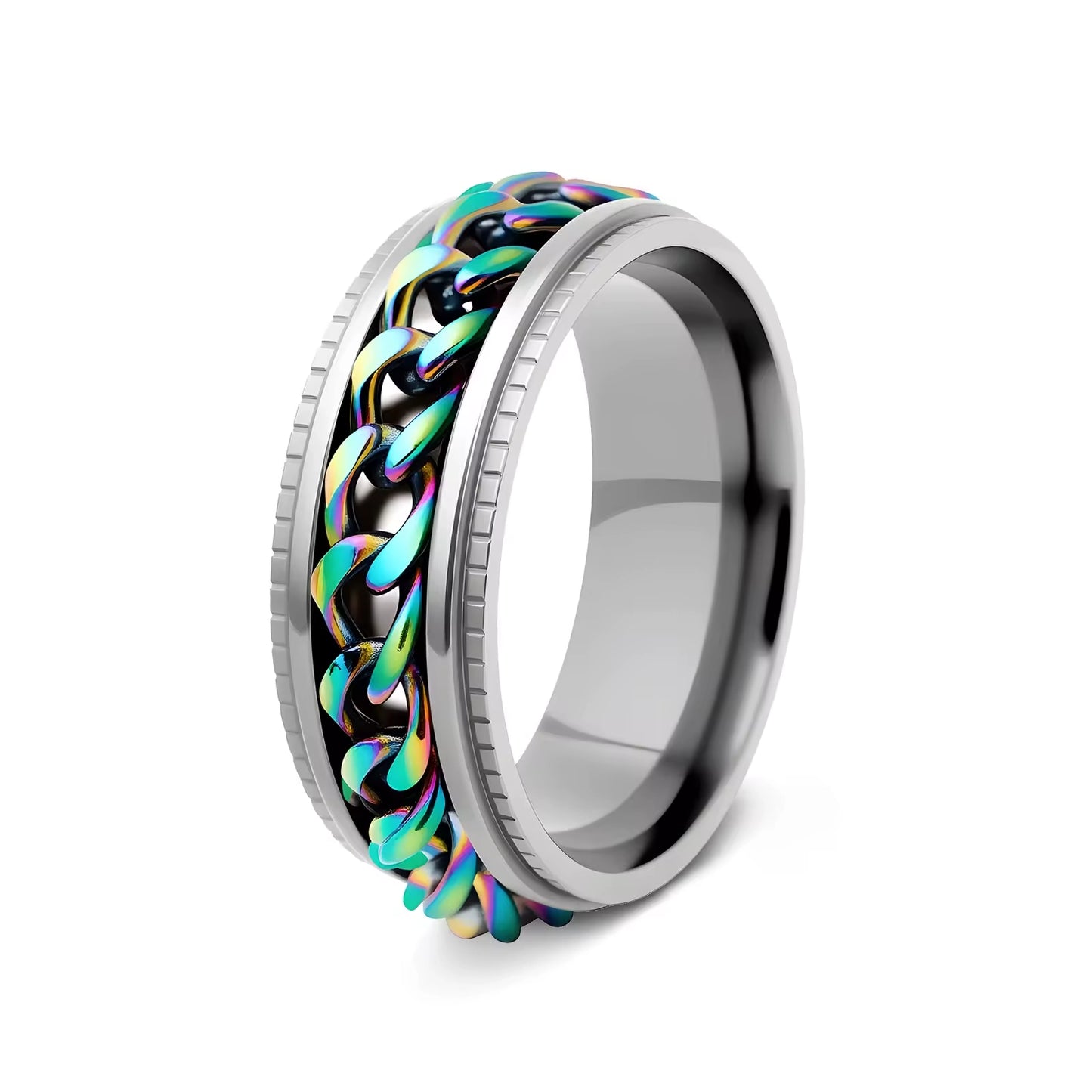 Stainless Steel Rotatable Chain Ring – 8mm Wide Fidget Spinner Band