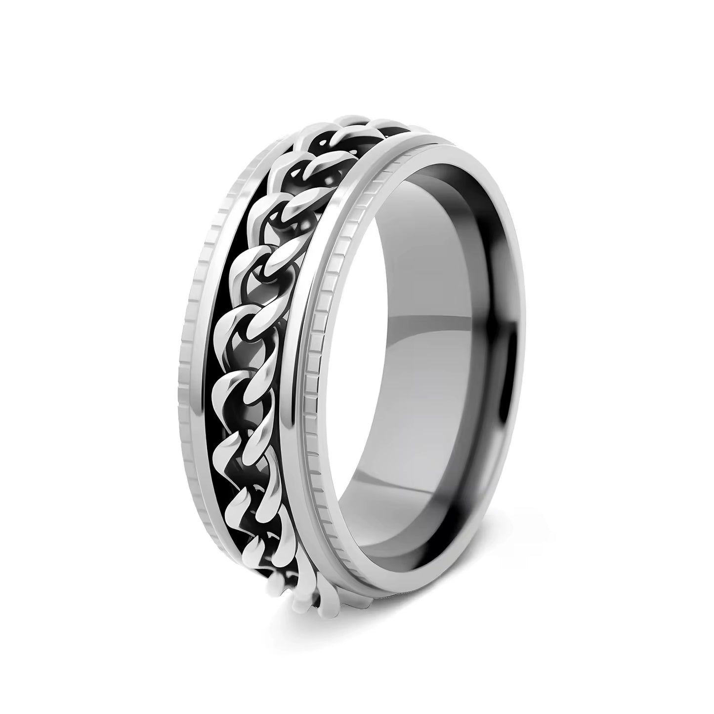 Stainless Steel Rotatable Chain Ring – 8mm Wide Fidget Spinner Band