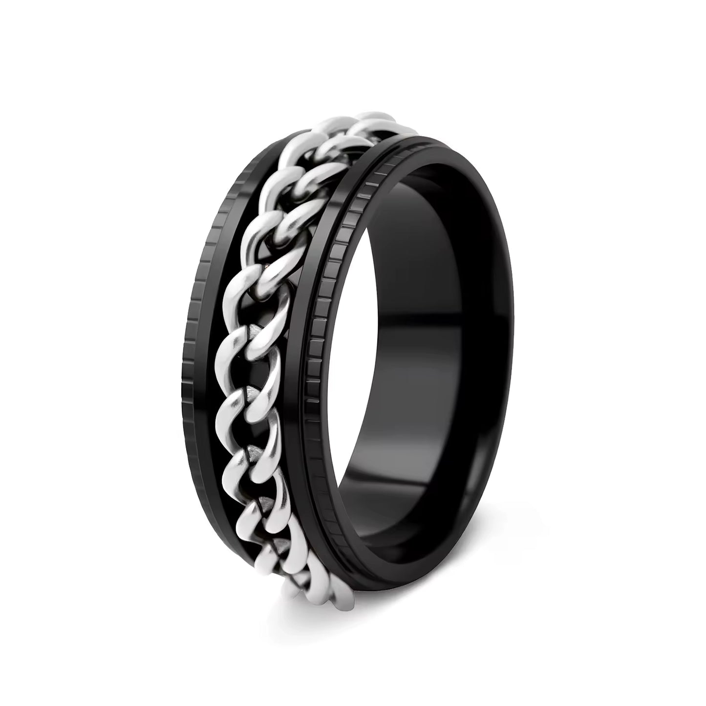 Stainless Steel Rotatable Chain Ring – 8mm Wide Fidget Spinner Band