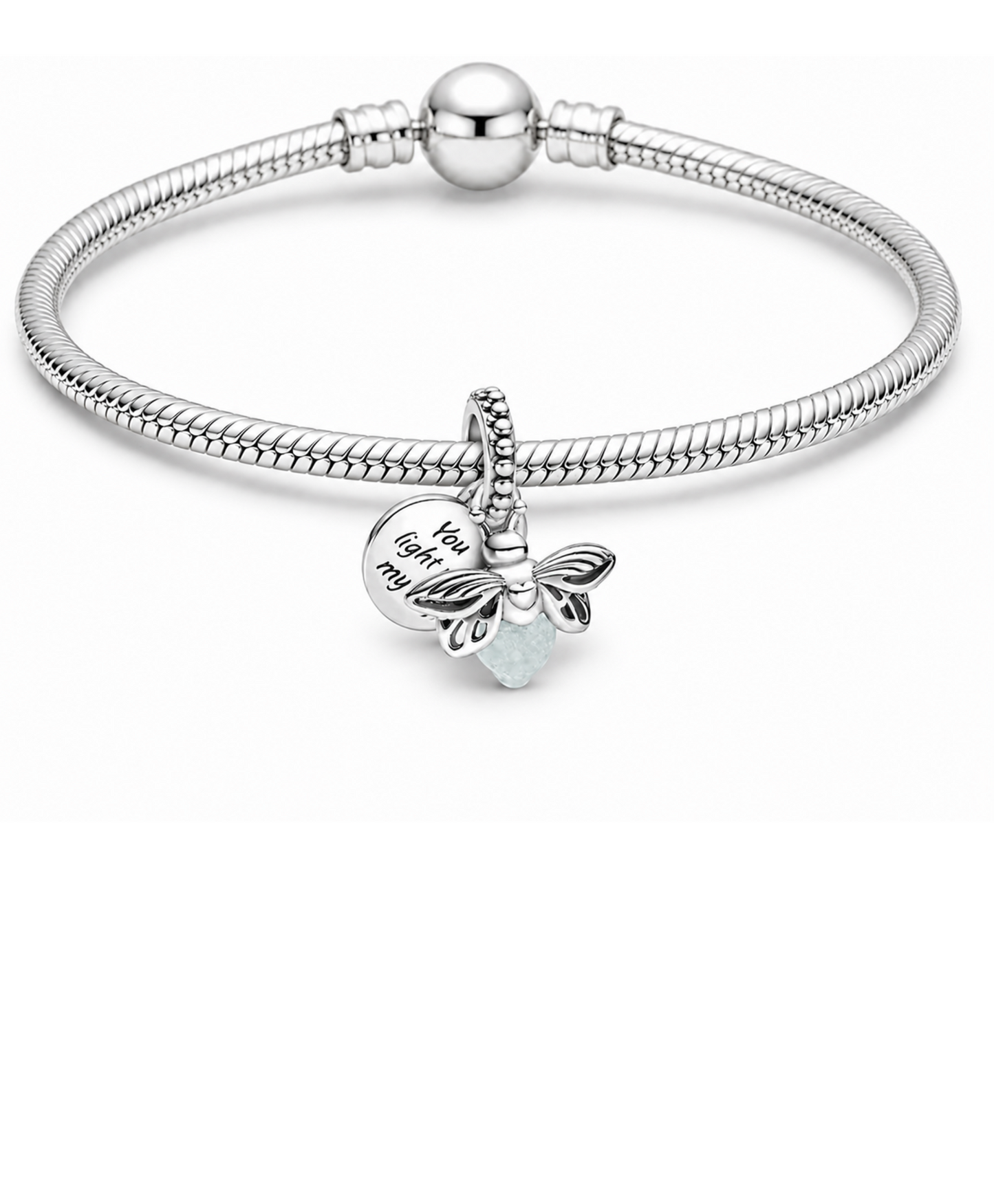 Silver Plated Firefly You Light Up My Life Bracelet Dangle Charm Gift for Her