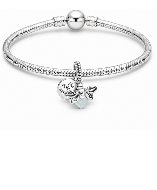 Silver Plated Firefly You Light Up My Life Bracelet Dangle Charm Gift for Her