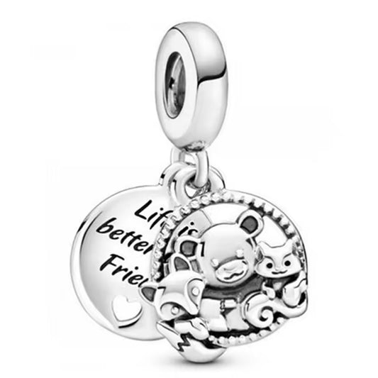 Silver Plated Life Is Better With Friends Charm Snake Chain Bracelet Gift UK