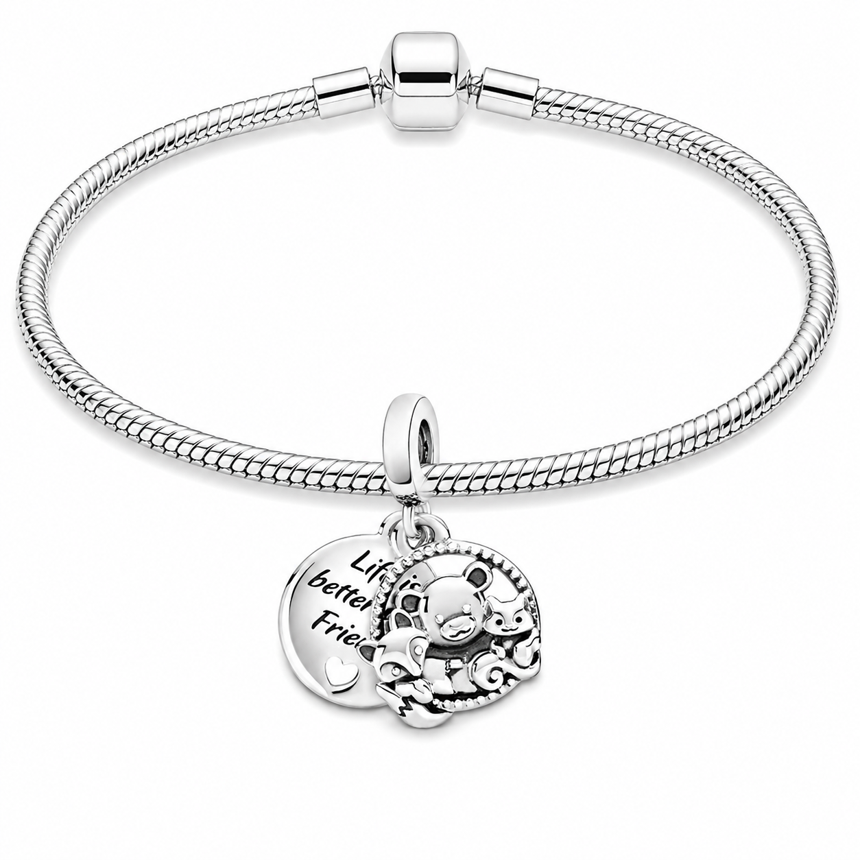 Silver Plated Life Is Better With Friends Charm Snake Chain Bracelet Gift UK