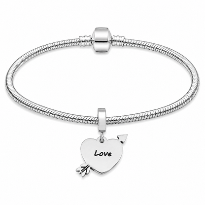 316L Stainless Steel Love Heart Arrow Dangle Charm Fits Snake Chain Bracelet