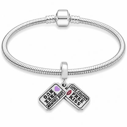 316L Stainless Steel Love Coupon Free Hug Kiss Dangle Charm Bracelet Bead