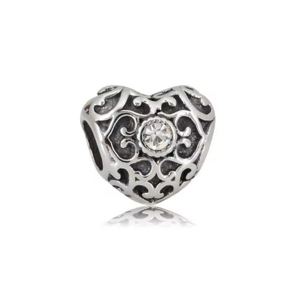 316L Stainless Steel Crystal Filigree Heart Charm Fits Snake Chain Bracelet