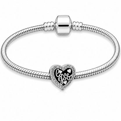 316L Stainless Steel Crystal Love You Heart Charm Fits Snake Chain Bracelet