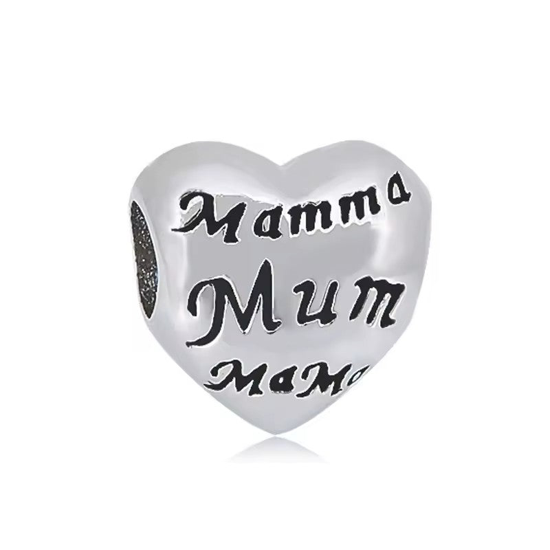 316L Stainless Steel Mum Heart Charm Bead Fits Snake Chain Bracelet Gift