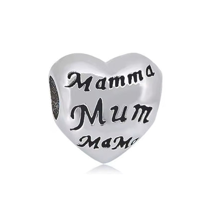 316L Stainless Steel Mum Heart Charm Bead Fits Snake Chain Bracelet Gift