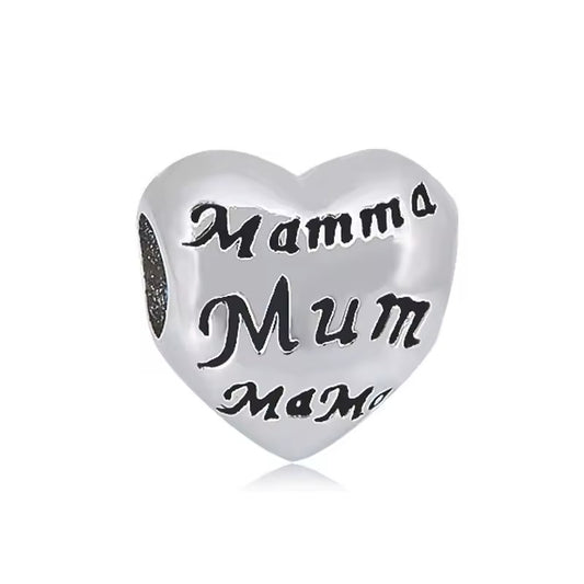 316L Stainless Steel Mum Heart Charm Bead Fits Snake Chain Bracelet Gift
