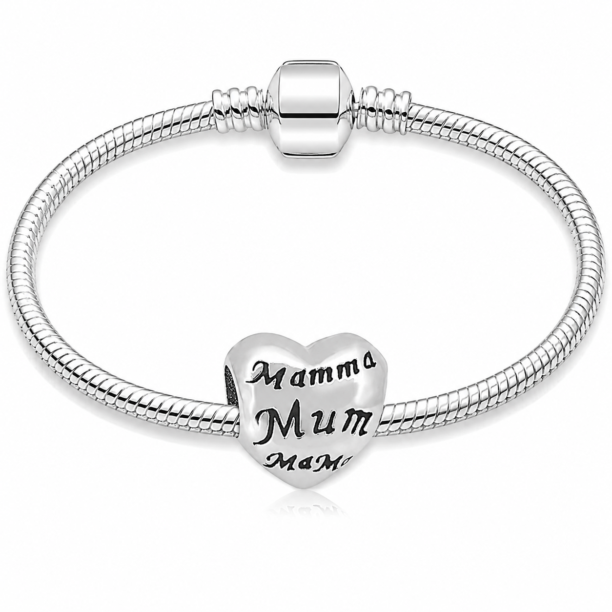 316L Stainless Steel Mum Heart Charm Bead Fits Snake Chain Bracelet Gift