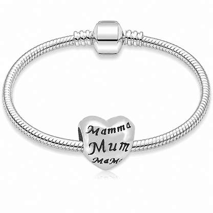316L Stainless Steel Mum Heart Charm Bead Fits Snake Chain Bracelet Gift