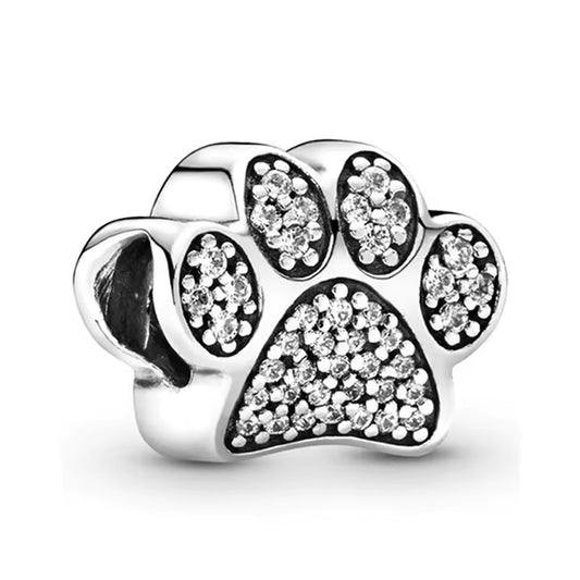 Silver Plated Paw Print Charm Snake Chain Bracelet Gift for Her Dog Cat Lover