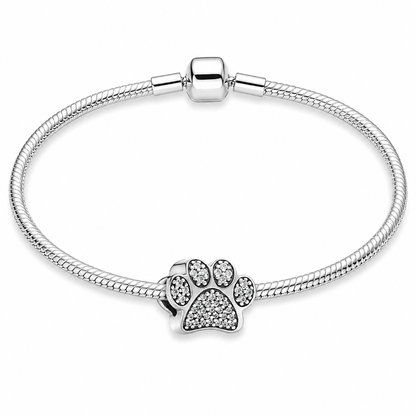 Silver Plated Paw Print Charm Snake Chain Bracelet Gift for Her Dog Cat Lover