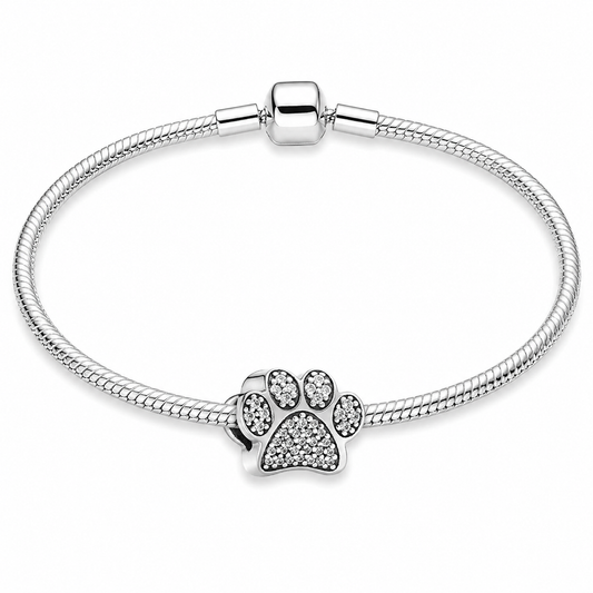 Silver Plated Paw Print Charm Snake Chain Bracelet Gift for Her Dog Cat Lover