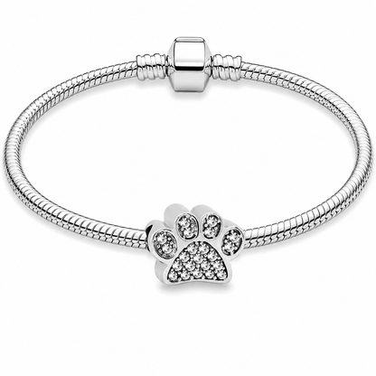 316L Stainless Steel Crystal Paw Print Charm Bead Fits Snake Chain Bracelet