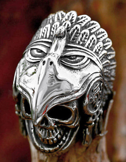 Stainless Steel Skull Native American Indian Biker Rock Ring