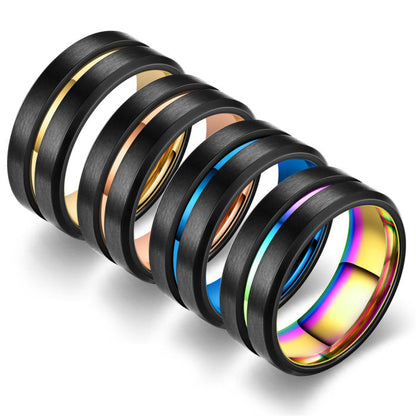 Two Tone Plated Matt Polish 316l Titanium Stainless Steel Band Unisex Ring