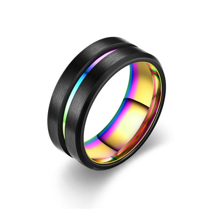 Two Tone Plated Matt Polish 316l Titanium Stainless Steel Band Unisex Ring