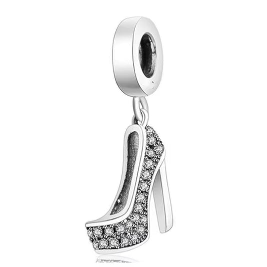 Silver Plated Princess Shoe Charm Snake Chain Bracelet Gift for Her Crystal UK