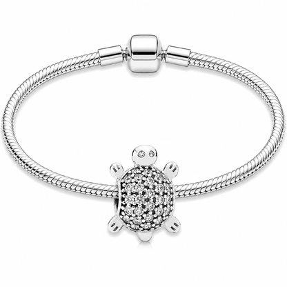 Share Silver Plated Turtle Charm Snake Chain Bracelet Gift for Her Crystal UK