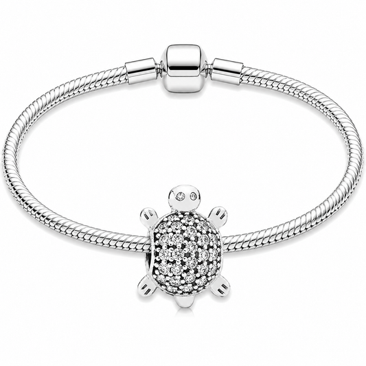 Share Silver Plated Turtle Charm Snake Chain Bracelet Gift for Her Crystal UK