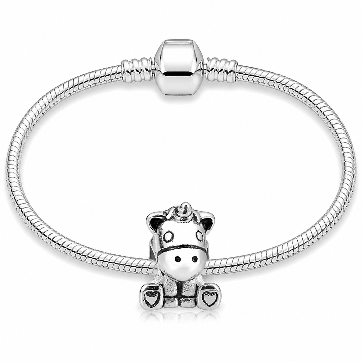 316L Stainless Steel Unicorn Pony Charm Bead Fits Snake Chain Bracelet