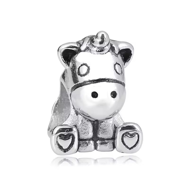 316L Stainless Steel Unicorn Pony Charm Bead Fits Snake Chain Bracelet